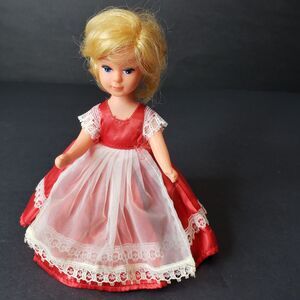Vintage 6" Mini Doll Made in Hong Kong Short Blonde Hair Red Dress and Shoes